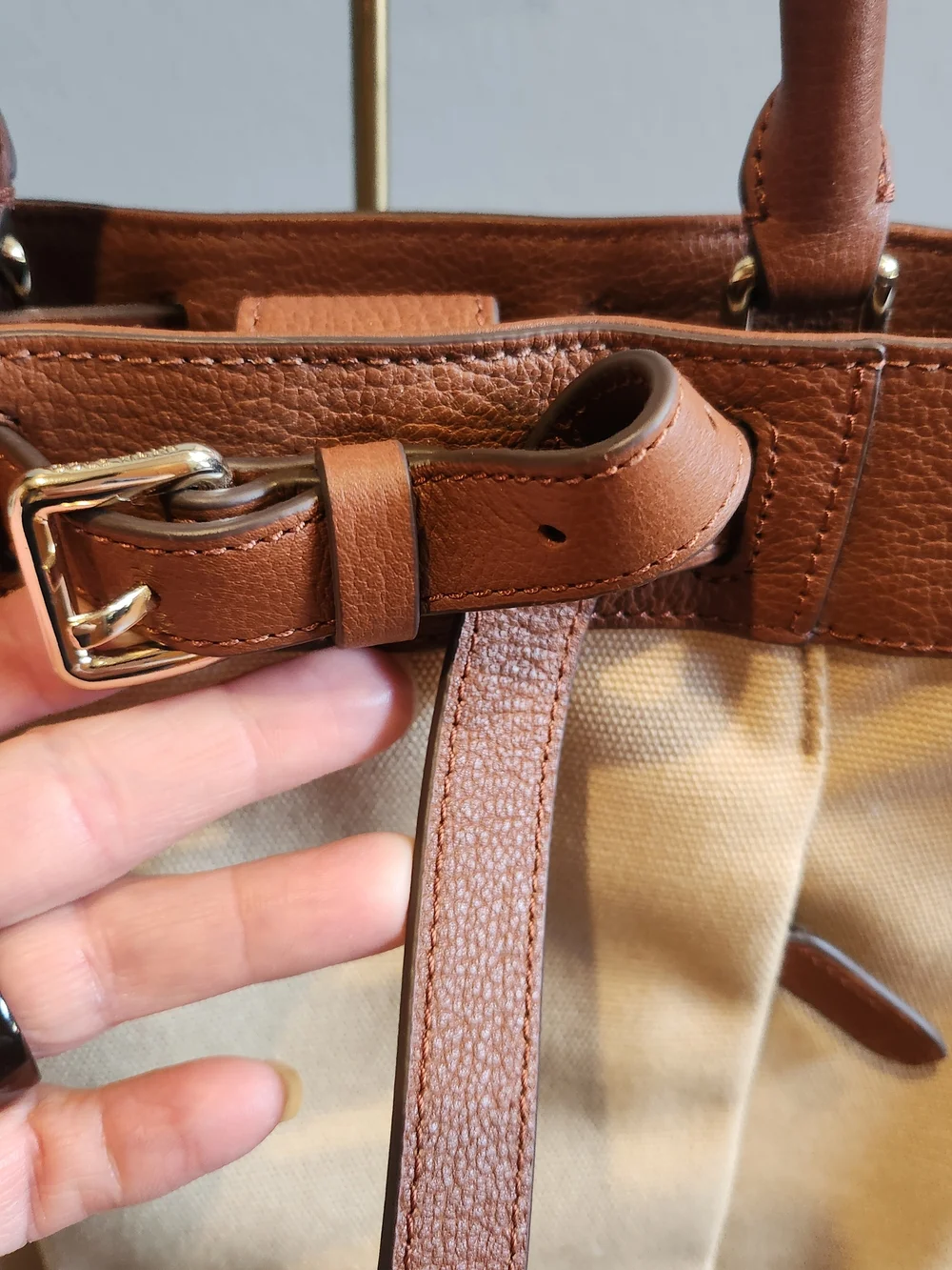 Cole Haan Canvas and Brown Leather Top-Handle Backpack